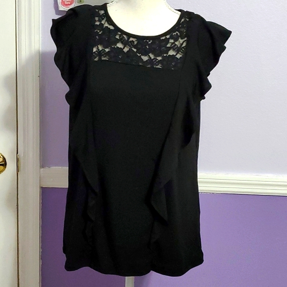 Banana Republic Dark Romance Grunge Black Laced Ruffly Top S